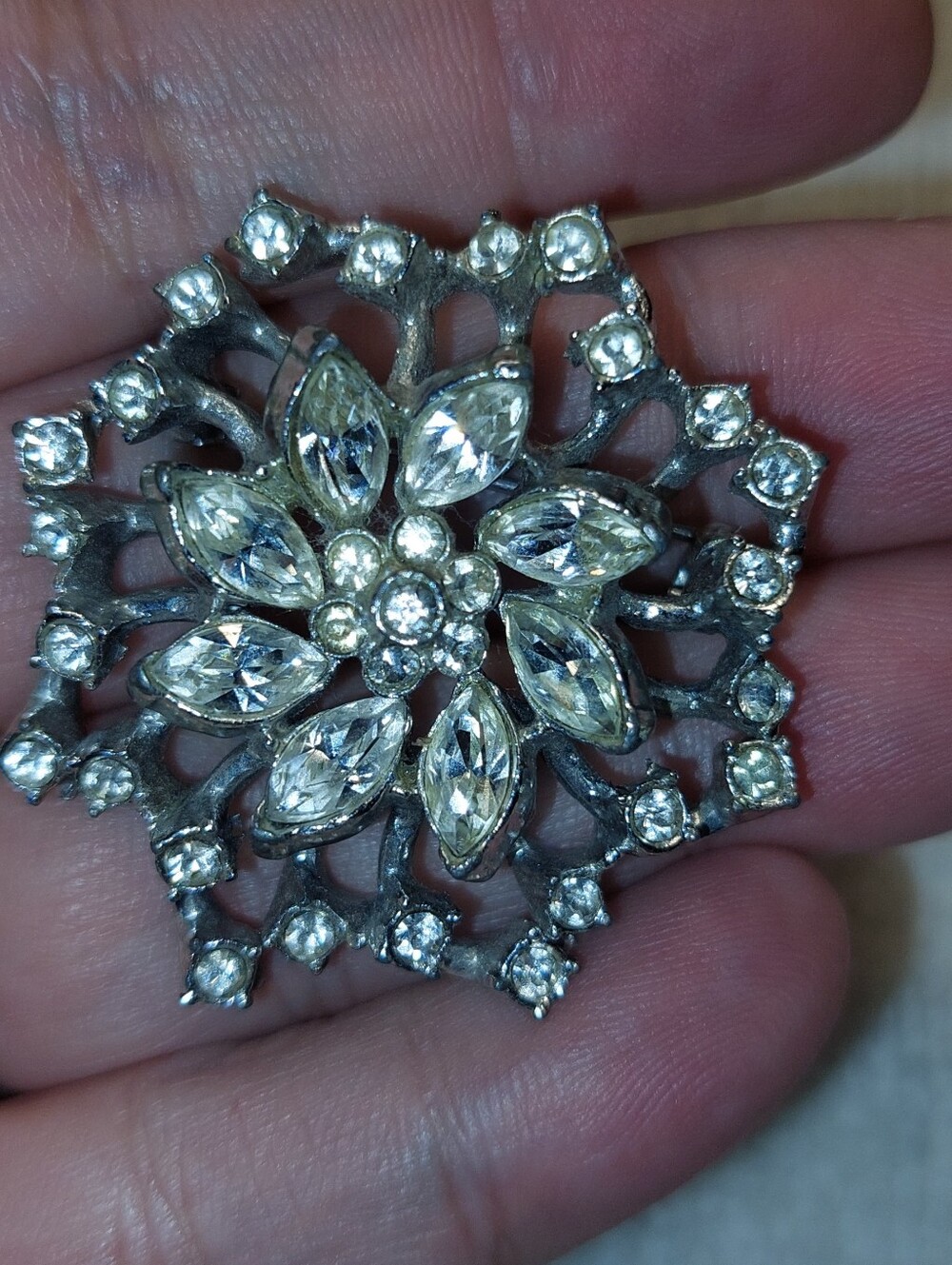 Crystal Floral Brooch Pin in Silver-Tone